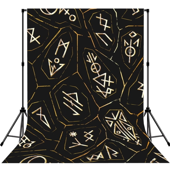 Gold Black Ancient Runes Photography Backdrop 5x7Ft Background for Photo Studio Video Recording Birthday Party Wedding Home Decor