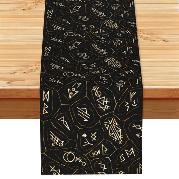 Gold Black Ancient Runes Table Runner 13x72 Inch for Dining Table Kitchen Wedding Party Decor Fireplace Mantle