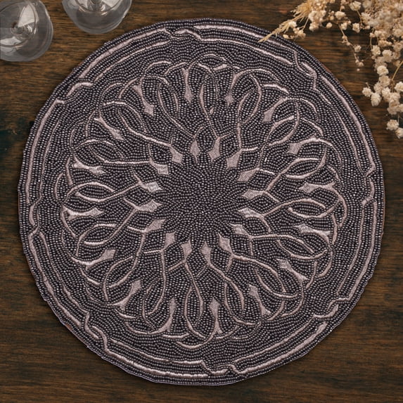 Gold Black Beaded Placemats Set of 2 for Dining Coffee Table Scratch Heat Stain Resistant Charger Kitchen Decor Durable Tablemats - Fall Autumn Thanksgiving Holiday - 14 Inches