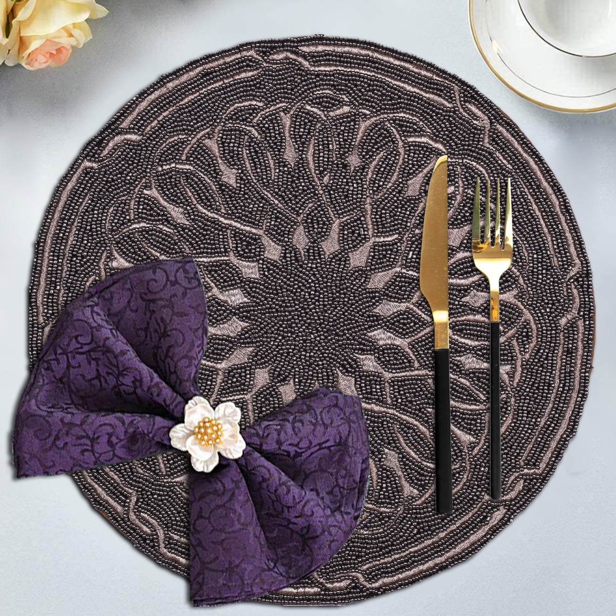 Gold Black Beaded Placemats Set of 2 for Dining Coffee Table Scratch