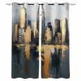 thumbnail image 1 of Gold Black Building Blackout Curtains 45 Inches Long for Bedroom, Modern Chic City Oil Painting Thermal Insulated Room Darkening Black Out Window Curtain Panels Grommet Drapes for Living Room, 1 of 8