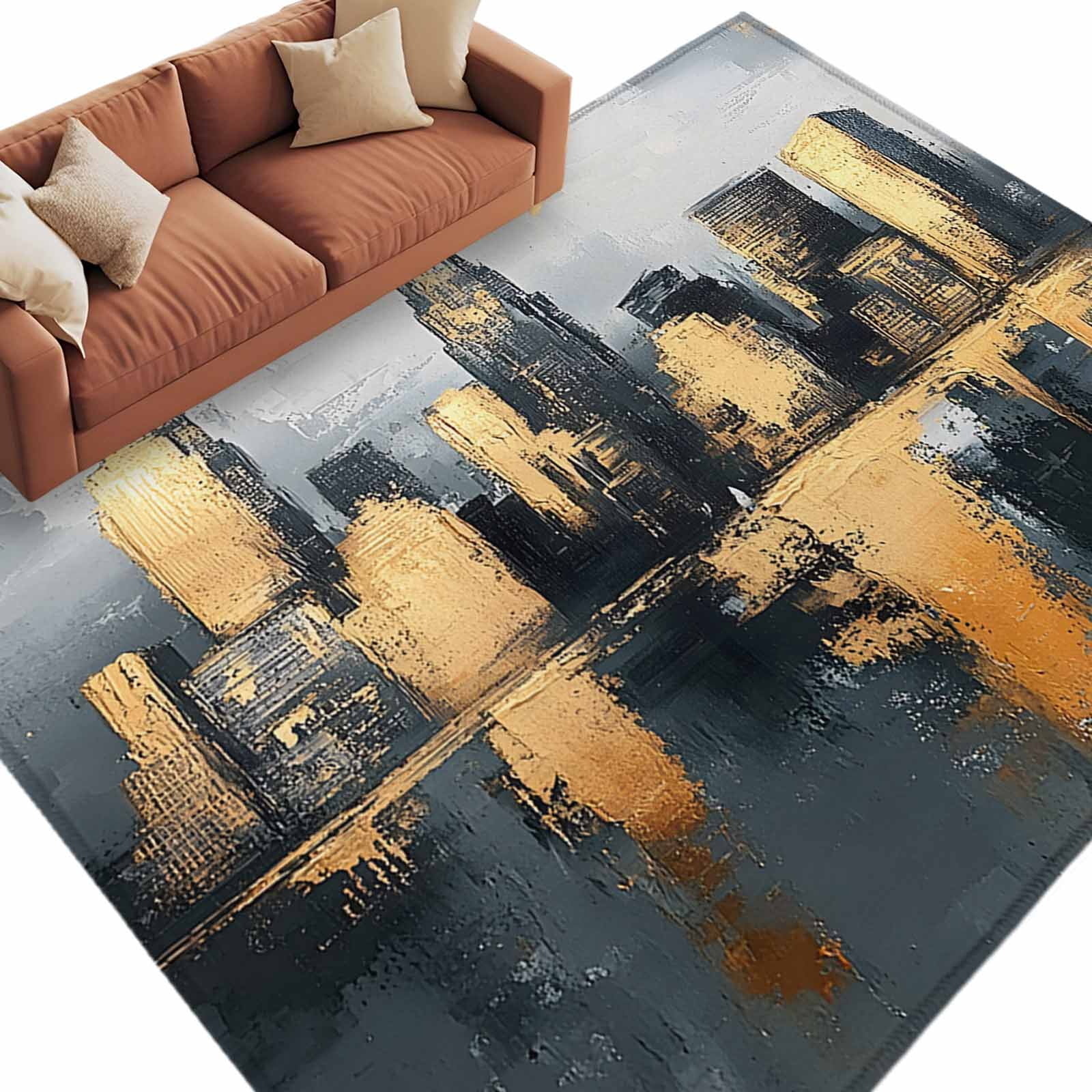 Gold Black Building Large Area Rugs for Bedroom Living Room, Soft Non ...