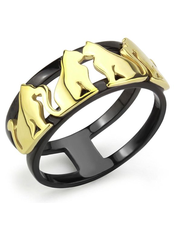 Gold Black Cats Womens Ring Anillo Para Mujer Stainless Steel Ring with No Stone