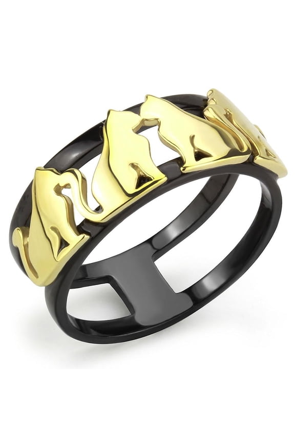 Gold Black Cats Womens Ring Anillo Para Mujer 316L Stainless Steel Ring with No Stone