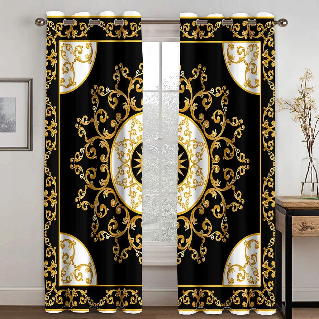 Gold Black Cheap Luxury Brands Design Modern Thick Blackout Curtains