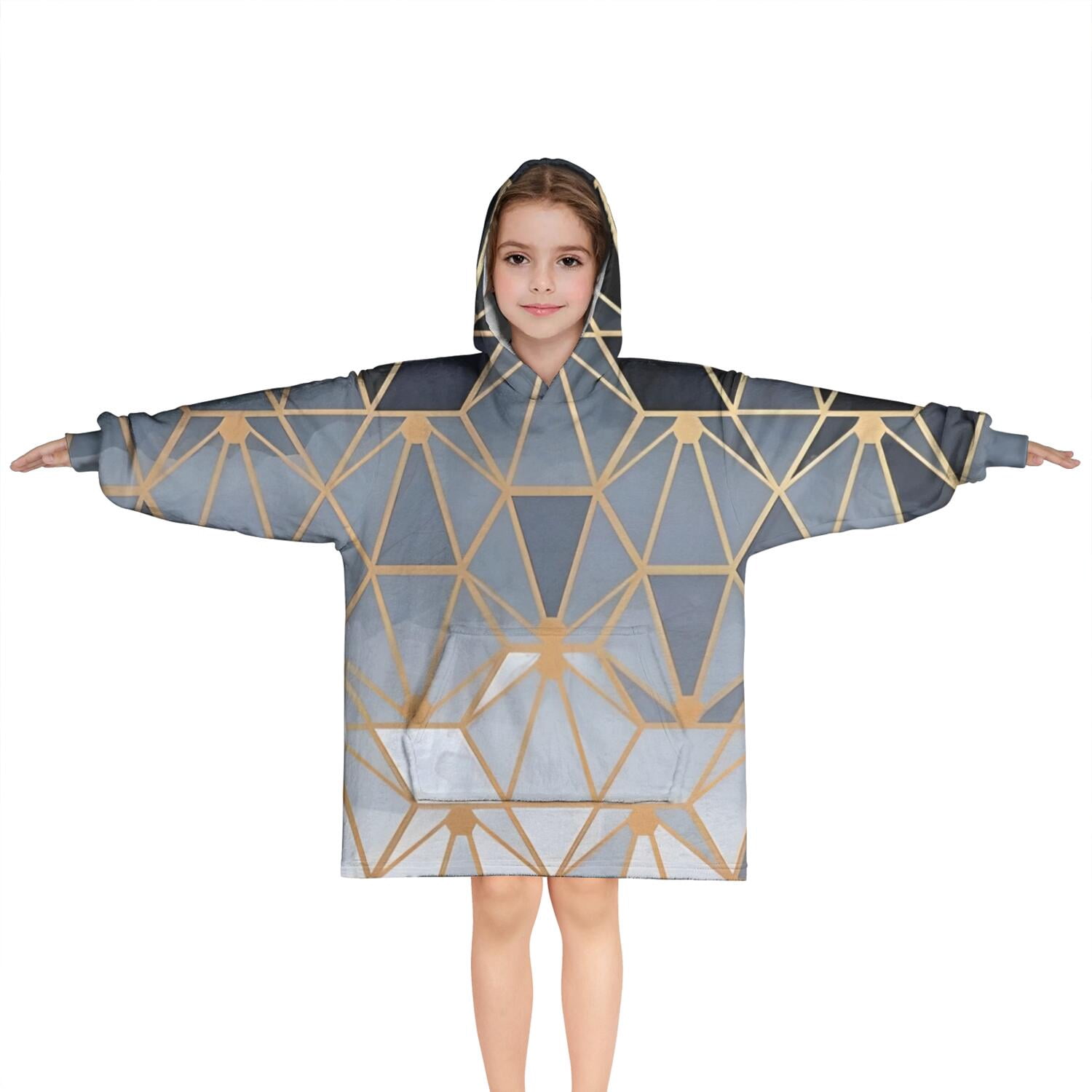 Gold Black Checkered Pattern Blanket Hoodies for Kids 6-13YR Oversize Wearable Blanket Hoodies for Boys Girls Teens