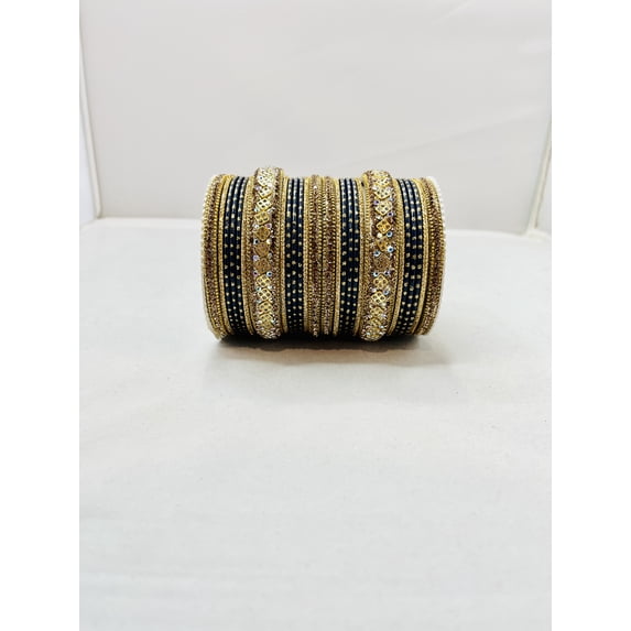 Gold & Black Color Rhinestone Bangles