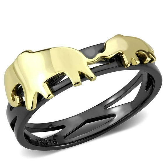Gold Black Elephants Womens Ring Anillo Para Mujer Stainless Steel Ring with No Stone
