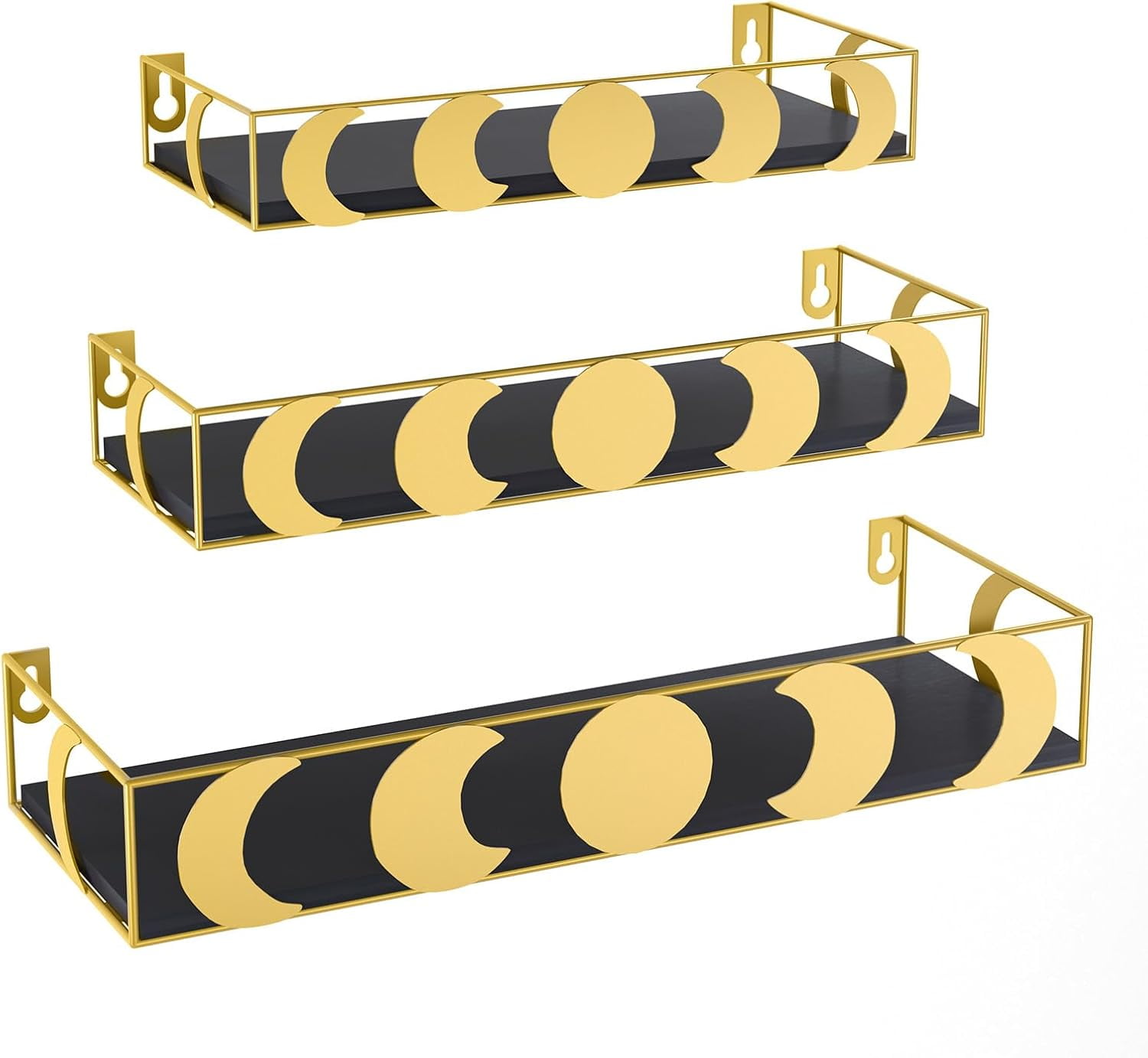 Gold and Black Floating Wall Shelves, Moon Phase Decorative Small ...