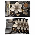 thumbnail image 1 of Gold Black Flower Placemats Set of 8 Blossoming Botanical Prints Leaf Place Mats Indoor Wipeable Table Mats Washable Cloth Dining Table Placemats for Kitchen Holiday Party Home Decor 13x19 Inch, 1 of 9