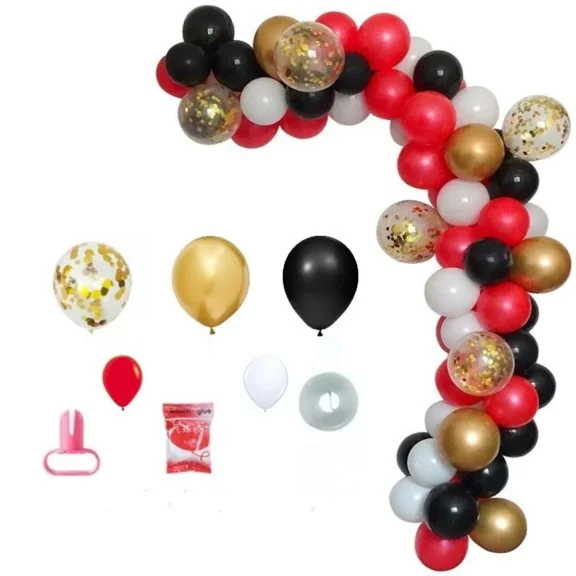 Gold, Black, Gold Confetti, Red, & White Balloon Arch Kit- 123 Pcs Garland Set