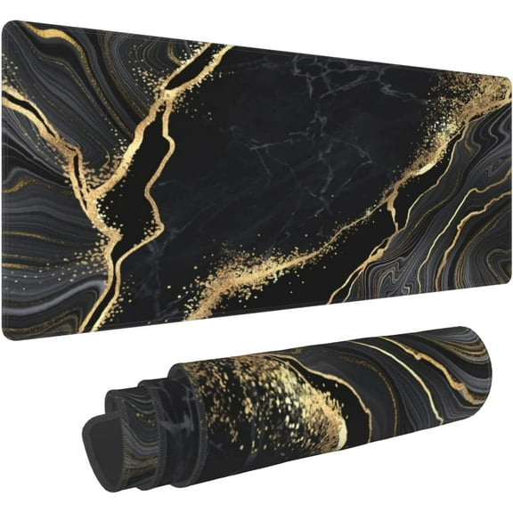 Gold Black Grey Marble Gaming Mouse Pad 31.5×11.8 Inch XL Extended Large Mouse Pad Non-Slip Rubber Base Laptop Desk Pad Computer Keyboard Mouse Mat Home Office Decor Accessories