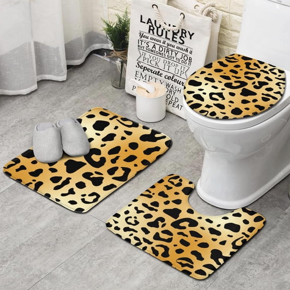 Gold and Black Of Leopard Print Bathroom Rugs Sets 3 Piece,Toilet Cover Set,Absorbent Non Slip Bathroom Mats Sets with U-Shaped Contour Rug Toilet Rug Set