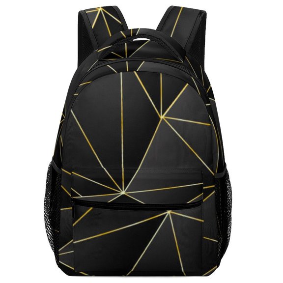 Gold Black Line Abstract Geometric 3D Pattern 17inch Simple Sport Backpack Messenger Bag Traveling Bag Laptop Bag for Men And Women