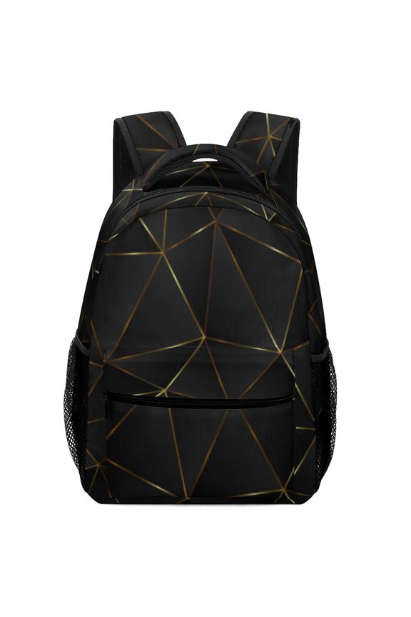 Gold Black Line Abstract Geometric 3D Pattern Backpack for Men Women Sport Elementary Rucksack Casual Traveling Shoulder Laptop Bag Daypack 17inch