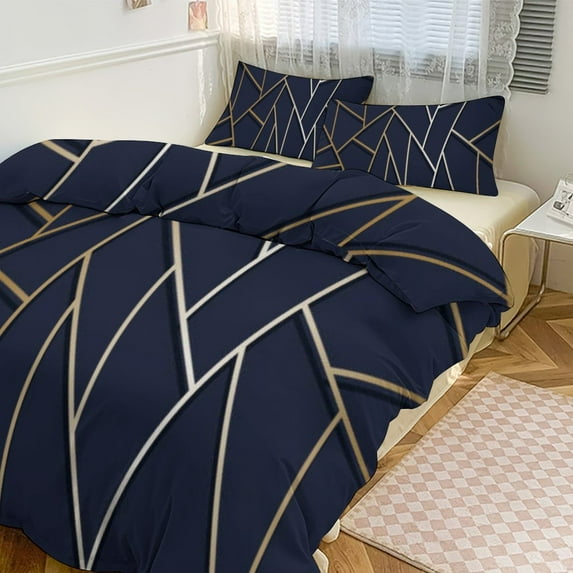 Gold Black Line Abstract Geometric 3D Pattern Bedding Set Couple Bedclothes Pillowcase Customized Home Textiles Bed Set for Bedroom Decoration