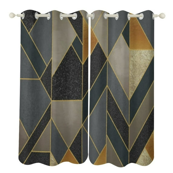 Gold Black Line Abstract Geometric 3D Pattern Luxury Window Curtains Blinds for Living Room Kids Bedroom Bathroom Kicthen Door Home Decor 2 Panels