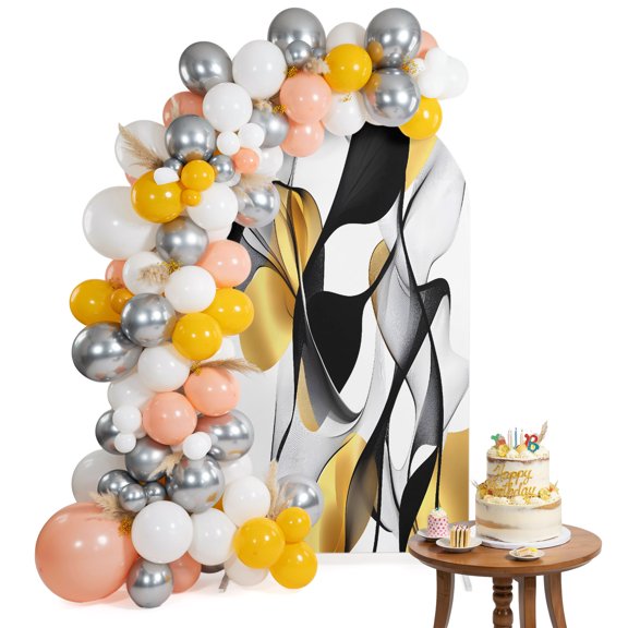 Gold Black Line Arch Backdrop Cover 7.2FT Metallic Texture Spandex Fitted Arch Covers Stretchy Backdrop Decoration for Wedding Birthday Graduation Party