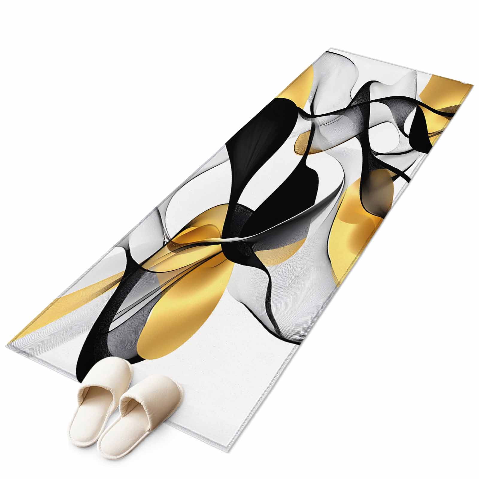 Gold Black Line Area Rug 2x6ft Metallic Texture Non-Slip Washable ...