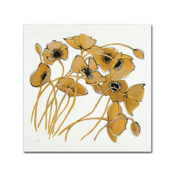 Gold Black Line Poppies II' Canvas Art by Shirley Novak