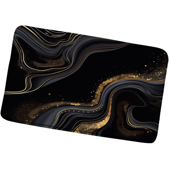 Gold Black Marble Bath Mat Abstract Modern Art Ink Texture Stone Fashion Bathroom Rugs Toilet Bedroom Kitchen Indoor Floor Decor 17.8x29.5 Inch