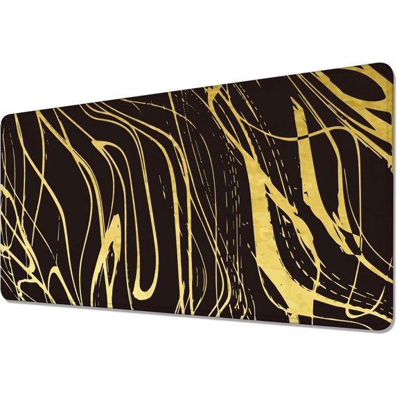 Gold Black Marble Desk Mat,Large Gaming Mouse Pad,Non-Slip Rubber Base Mousepad with Stitched Edges,Waterproof Mouse Mat Desk Pad for Work, Game, Office (31.5x15.7 in)