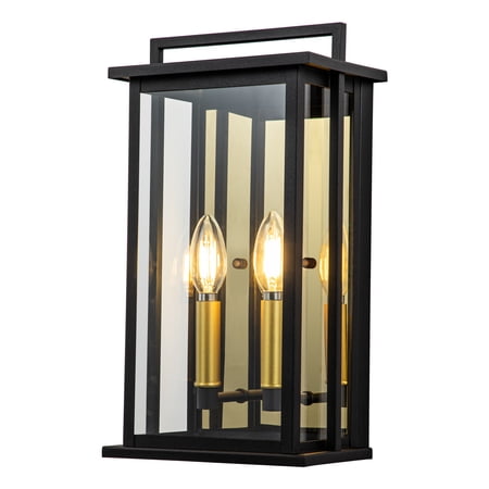 Gold Black Outdoor Wall Sconce, with 2-light candelabra