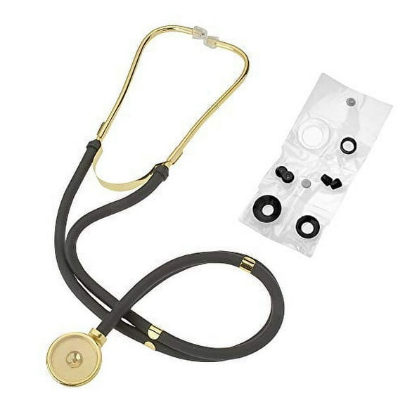 Gold & Black Premium Sprague Rappaport Lightweight Dual Head Stethoscope | Adult, Pediatric, Infant Chestpiece + Accessory Pouch for Clincial, Doctor, Nurse