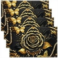 thumbnail image 1 of Gold Black Rose Place Mats Set of 4 for in Door Dinning for Girls Women, Bohemian Damask Pearl Table Place Mats for in Door Dining, Butterfly Table Mats for Dining Table, Luxurious Room Decorative, 1 of 4
