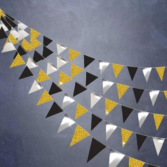 Gold Black Silver Vintage Triangle Flag Graduation Banner