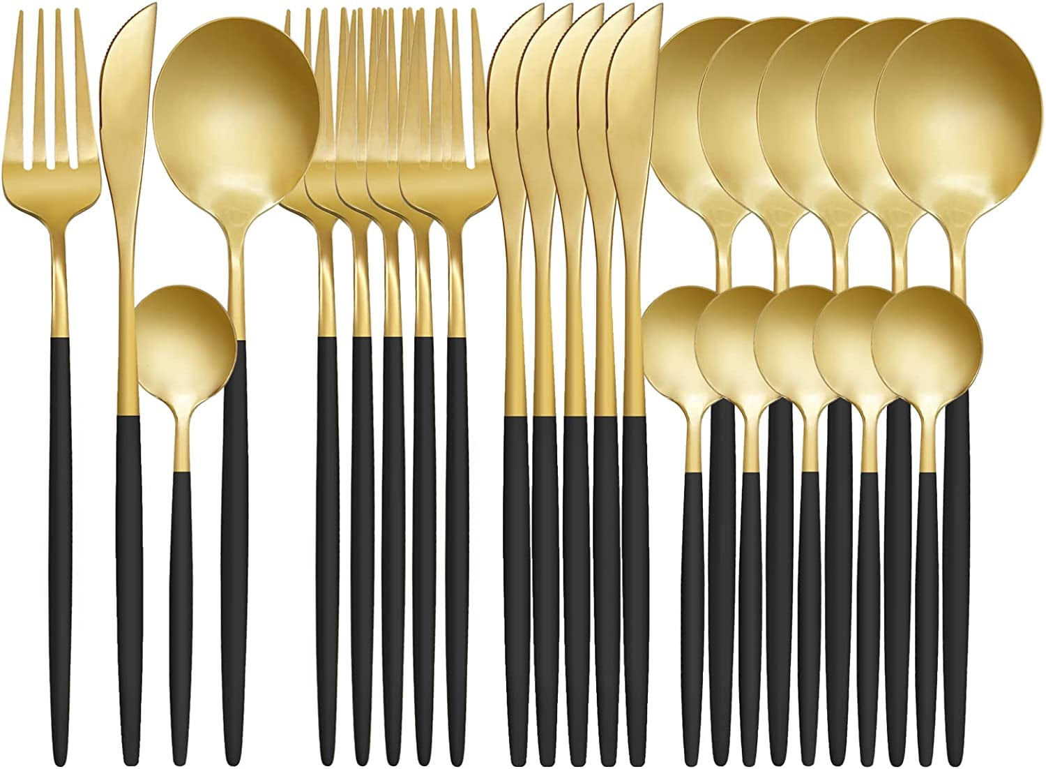 Gold Black Silverware Set 24 Piece Flatware Set for 6 Elegant