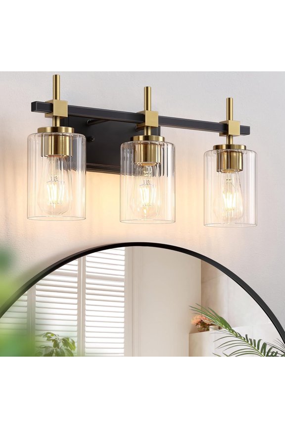 Gold Black Vanity Light Bathroom Lighting Fixtures 3 Light Glass Modern Bathroom Vanity Light (Exclude Bulb)