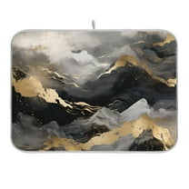Gold Black White Marble Dish Drying Mat for Kitchen Counter 16x18 In Absorbent Microfiber Reversible Mats Dish Drainer Protector Rack Pad for Coffee Bar Table