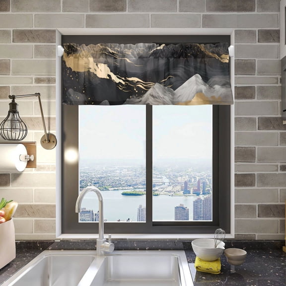 Gold Black White Marble Valance Curtains 54"x18" Rod Pocket for Kitchen Living Room Windows Farmhouse Decor
