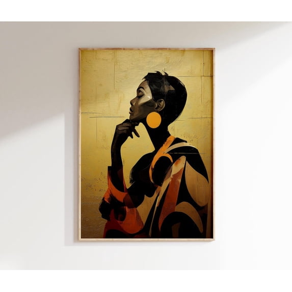 Gold Black Woman Wall Art Print Orange Modern Decor - Walmart.com