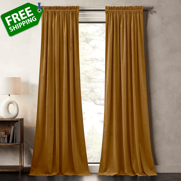 Gold Blackout Velvet Curtains 84 Inches - Super Soft Theater Velvet Curtains - I