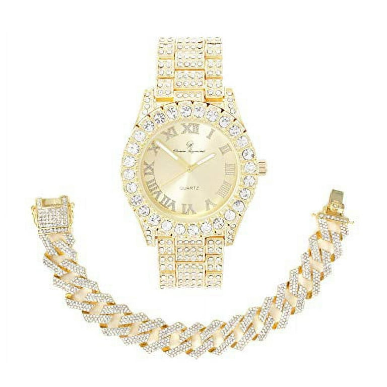 Gold Bling'ed Out Ladies Watches on Blast w/Zig Zag Bling'ed Out