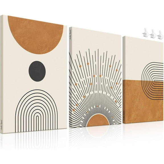 Gold and Blue Boho Canvas Wall Art Set of 3, d Minimalist Neutral Geometric Line Canvas Artwork Paintings Set, Abstract wall art for office, Living Room, Bedroom, Bathroom 12"x16"