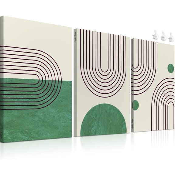 Gold and Blue Boho Canvas Wall Art Set of 3, d Minimalist Neutral Geometric Line Canvas Artwork Paintings Set, Abstract wall art for office, Living Room, Bedroom, Bathroom 12"x16"