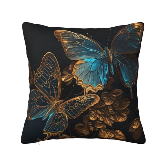 Gold Blue Butterflies Golden Butterfly Pillow Cover Decorative Throw Pillowcase Soft Cushion Covers Bed Sofa Couch 24x24