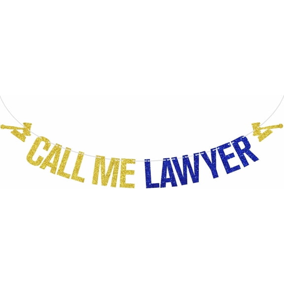 Gold Blue Glitter Call Me Lawyer Banner with Judge Gavel Cutouts, Law School Graduation Party Celebration Hanging Garland Sign