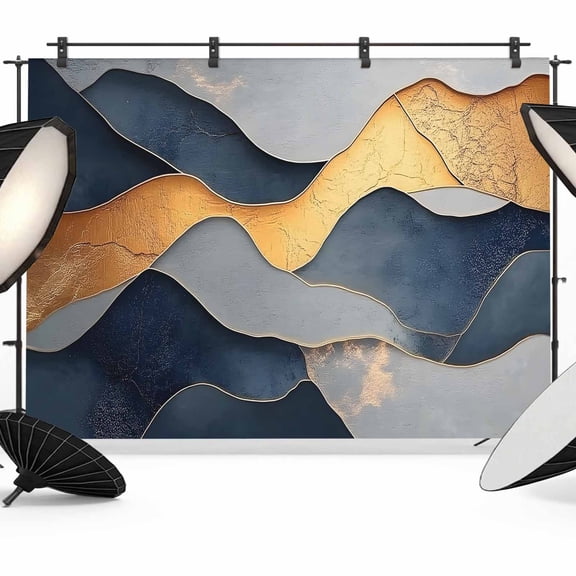 Gold Blue Gray Marble Backdrop for Photography,Fabric Photo Background Backdrop,Modern Abstract Aesthetic Art Photo Booth Background for Portrait Photoshoot Video Wedding Studio Decor Banner 7x5ft
