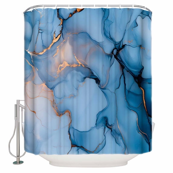 Gold Blue Marble Texture Shower Curtain Set ,Waterproof Fabric Shower Curtains Abstract Water Ripple Gradient Shower Curtains for Bathroom,Bathroom Decor 60"x72"