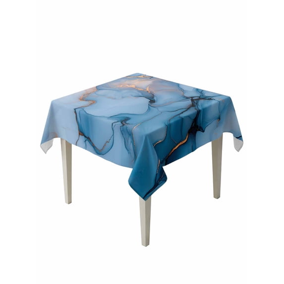 Gold Blue Marble Texture Table Cloth 60x60 Inch Square, Abstract Water Ripple Gradient Waterproof Tablecloth Washable Table Cover for Party Picnic Dinner Decor