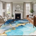 thumbnail image 1 of Gold Blue Marble Washable Living Room Rugs 5'x8', Luxury Gorgeous Ocean Abstract Modern Low Pile Throw Large Area Rug Non-Slip Sturdy Edge Binding Carpet for Living Room Kitchen Office, 1 of 9