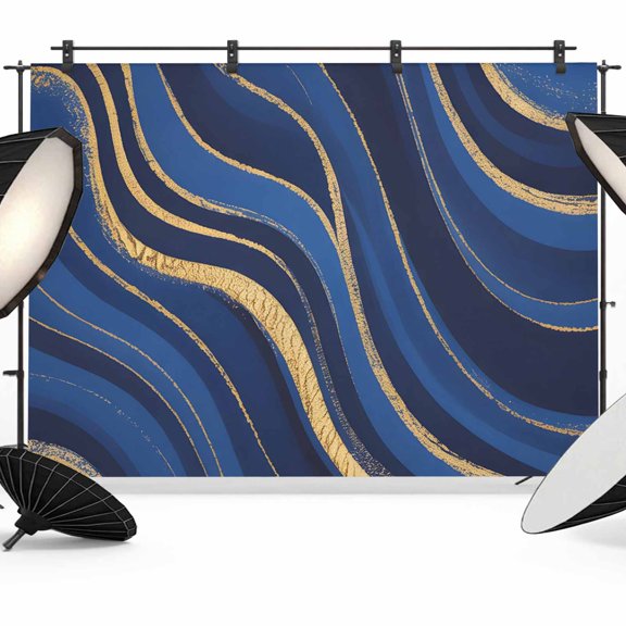Gold Blue Ripple Lines Photography Backdrop 7x5FT, Strip Abstract Modern Photo Backdrops, Background for Photography Studio Photo Studio Background, Back Drop for Photoshoot