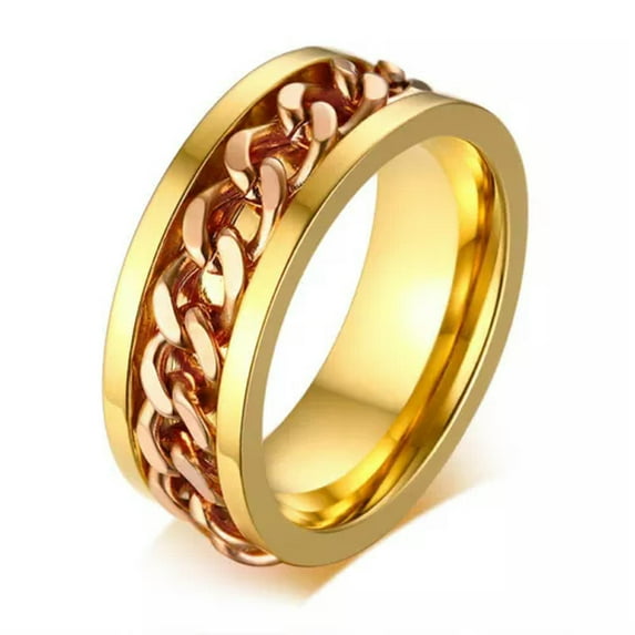 Gold/Blue/Rose Gold Spinner Chain Band Stainless Steel Men's Black Rings Sz 7-15