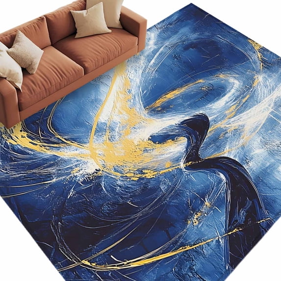 Gold Blue Sky Large Area Rugs for Bedroom Living Room, Soft Non Slip Carpet Bedside Rug, Abstract Vintage Oil Painting Art Rectangular Floor Cover Kitchen Accent Rug 5'x8' for Dining Room/Office