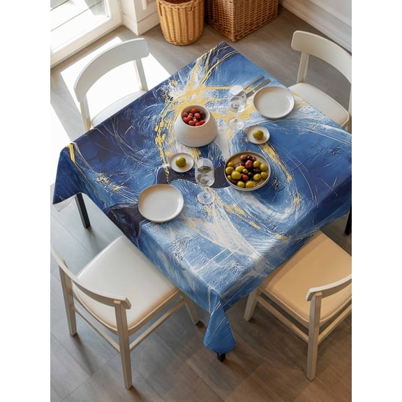 Gold Blue Sky Tablecloth Square Table Cloth 54x54, Waterproof Outdoor Table Cloth Covers Decorative Table Protector, Abstract Vintage Oil Painting Art Washable Table Cover for Kitchen Dinning Party