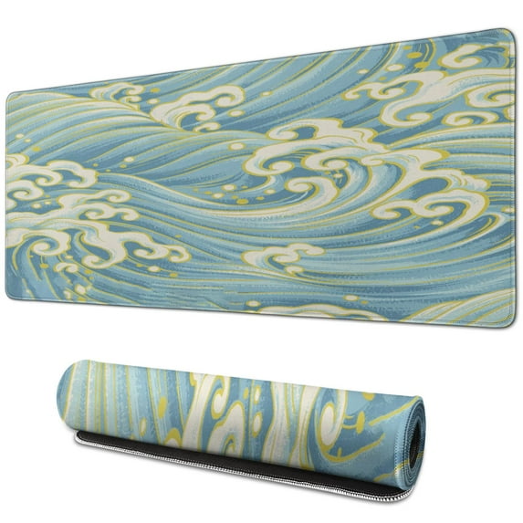 Gold Blue Waves mousepad Gamingwaterproofnon Slip for Office Home Work Gaminggaming Mouse PadRubber Base Mousepad with Stitched Edges 31.5x11.8inches